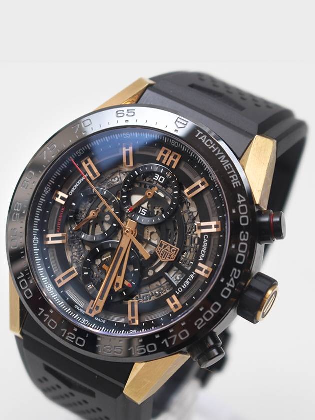 Carrera Heuer 01 Rose Gold Rubber Band Watch 45mm CAR2A5A - TAG HEUER - BALAAN 5