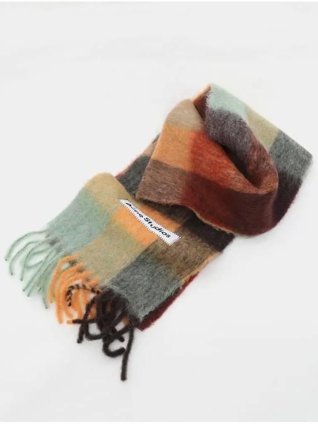 Check Mohair Muffler Chestnut Brown Yellow Green - ACNE STUDIOS - BALAAN 3