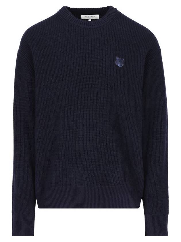 Bold Fox Head Patch Comfort Ribbed Knit Top Navy - MAISON KITSUNE - BALAAN 2