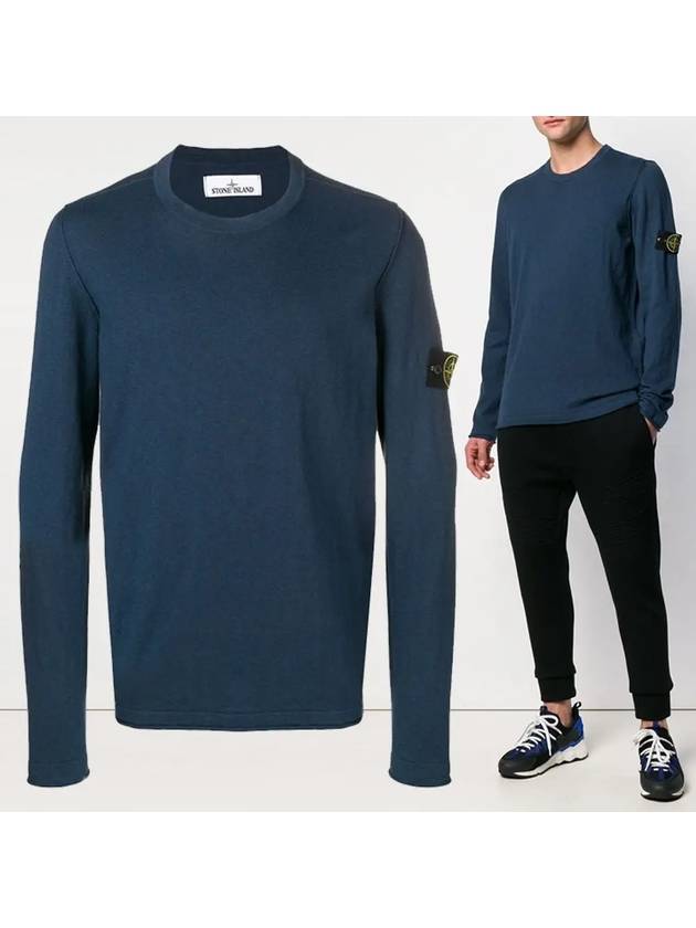 Wappen Patch Crew Neck Knit Top Blue - STONE ISLAND - BALAAN 2