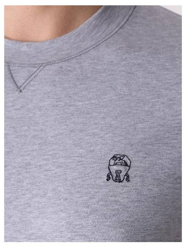 Embroidered Logo Cotton Short Sleeve T-Shirt Grey - BRUNELLO CUCINELLI - BALAAN 8