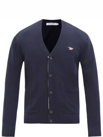 Maison Kitsune FOX Tricolor Fox Patch Navy Knit Wool Cardigan - MAISON KITSUNE - BALAAN 1