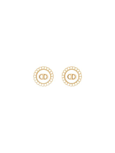 Petit CD Baroque Stud Earrings Latte Glass - DIOR - BALAAN 1