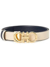 Women's Gancini Buckle Reversible Leather Belt Bone Navy - SALVATORE FERRAGAMO - BALAAN 3