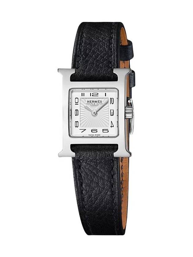 H Heure Grained Calfskin Watch 17.2 mm Silver Black - HERMES - BALAAN 3