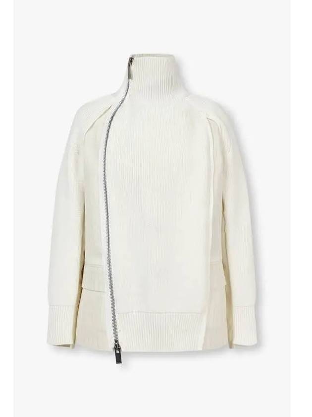 Women s Chalk Stripe Patch Knit Blouson Cream - SACAI - BALAAN 1