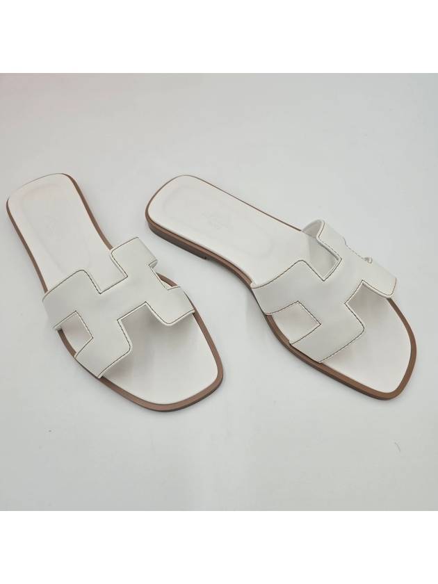 Oran Calfskin Slippers Blanc - HERMES - BALAAN 3