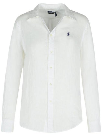 White Shirt With Pony Detail On The Front In Linen Woman - POLO RALPH LAUREN - BALAAN 1