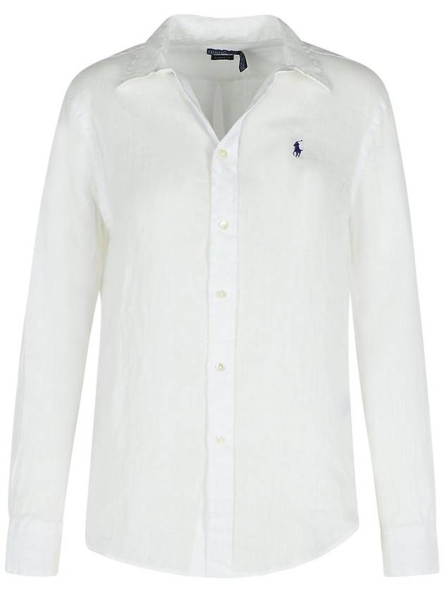 White Shirt With Pony Detail On The Front In Linen Woman - POLO RALPH LAUREN - BALAAN 1