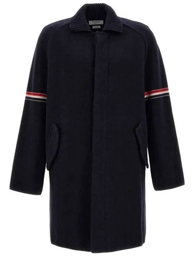 Arm Banding Striped Car Voile Wool Single Coat Navy - THOM BROWNE - BALAAN 2