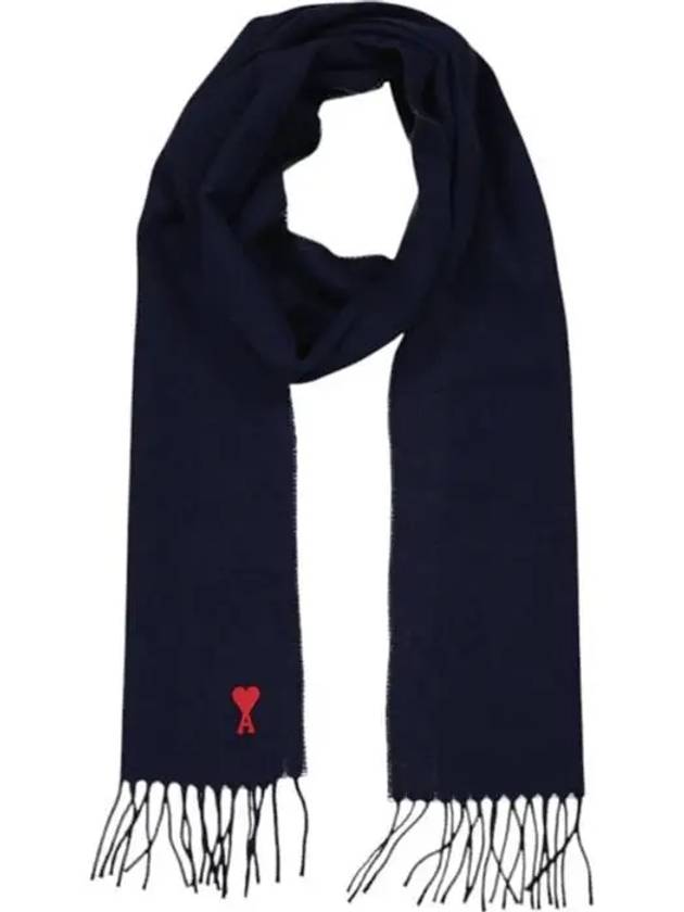 Small Heart Logo Wool Scarf Navy - AMI - BALAAN 3