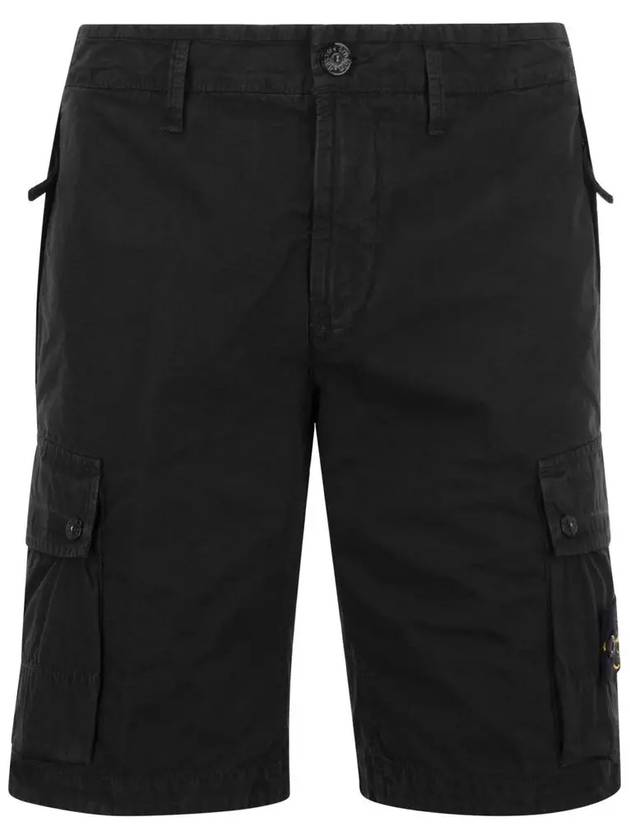 Men's Logo Patch Cargo Bermuda Shorts Black - STONE ISLAND - BALAAN 3