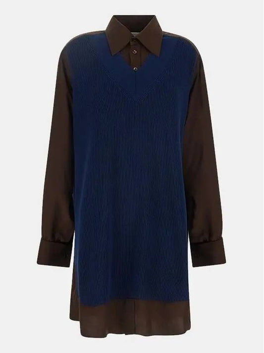 Women's Oversized Knit Shirt Navy Brown - MAISON MARGIELA - BALAAN.