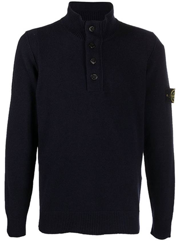 High Neck Half Button Lambswool Knit Top Navy - STONE ISLAND - BALAAN 2