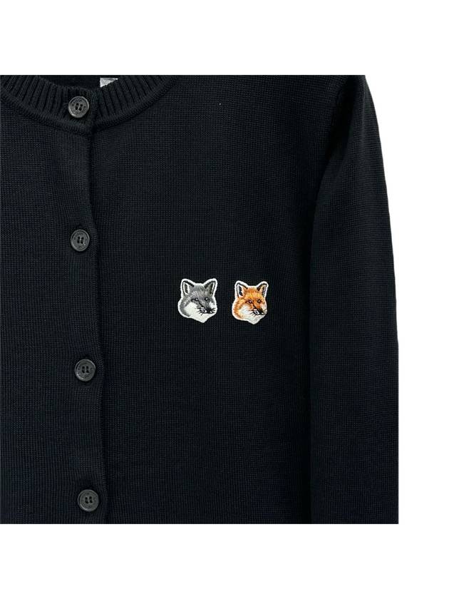 Double Fox Head Patch Round Neck Cardigan Black - MAISON KITSUNE - BALAAN 5