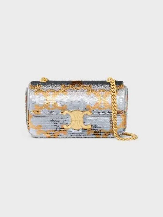 Triomphe Sequin Chain Shoulder Bag Silver Gold - CELINE - BALAAN