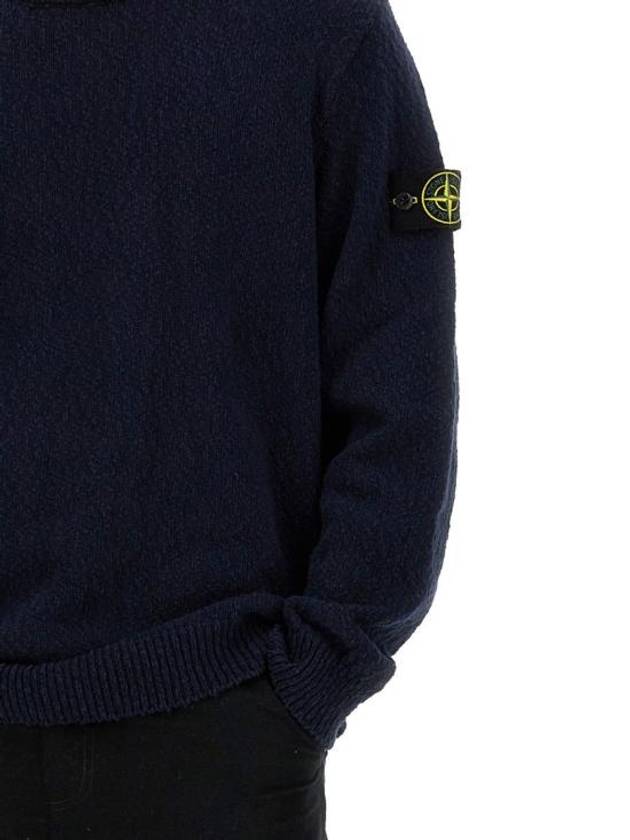 Logo Badge Knotted Crew Neck Cotton Knit Top Navy - STONE ISLAND - BALAAN 3