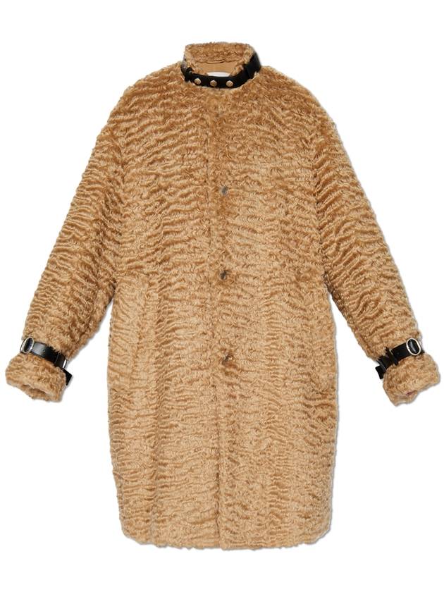 Leather neck strap mohair single coat gold earth - JIL SANDER - BALAAN 1