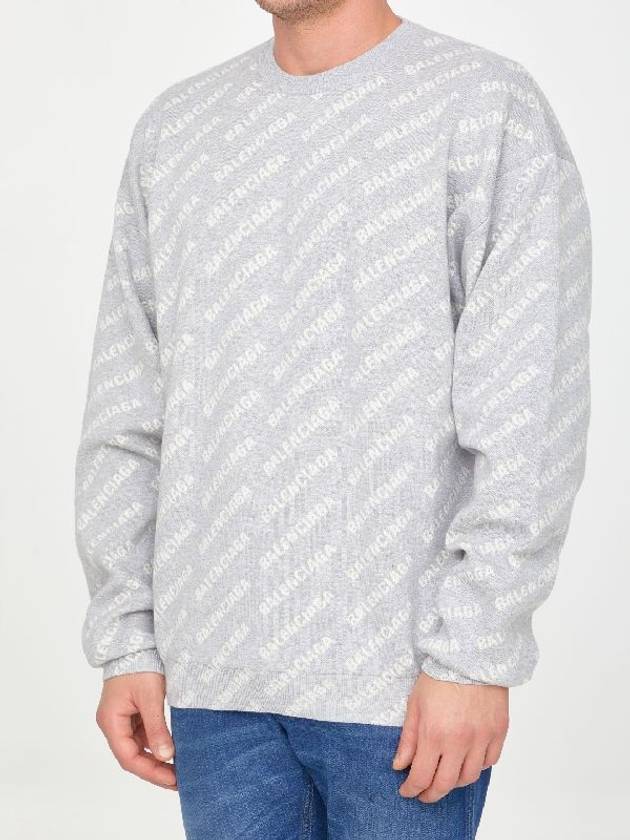 Wool Over Logo Pattern Knit Sweatshirt Grey - BALENCIAGA - BALAAN 10