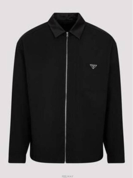 Triangle Logo Wool Shirt Zip Up Jacket Black - PRADA - BALAAN 2