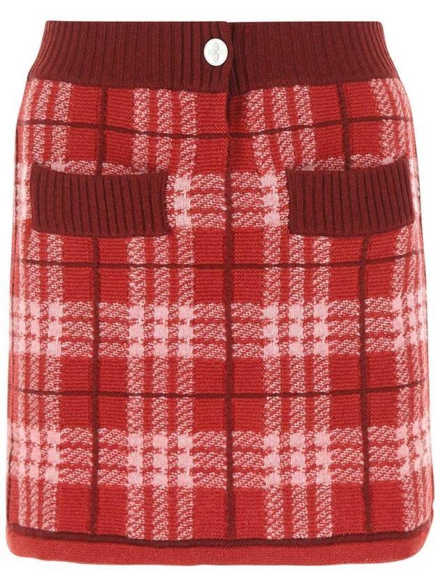 Women's Tartan Cashmere A-Line Skirt Red - BARRIE - BALAAN 1