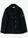 Wappen Patch Wool Blend Double Breasted Jacket Navy - STONE ISLAND - BALAAN 3