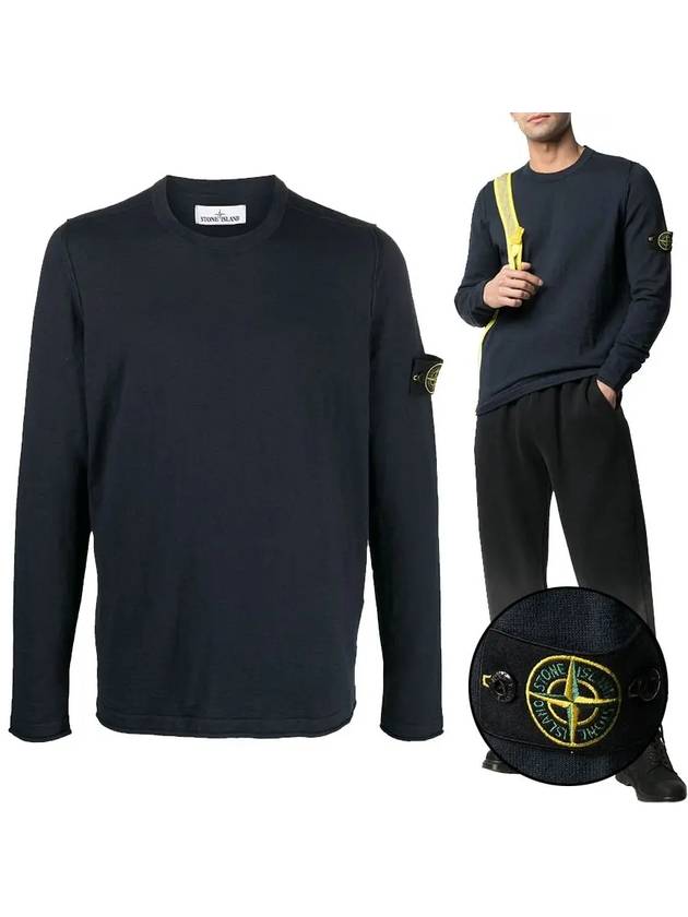 Wappen Patch Crew Neck Knit Top Navy - STONE ISLAND - BALAAN 2