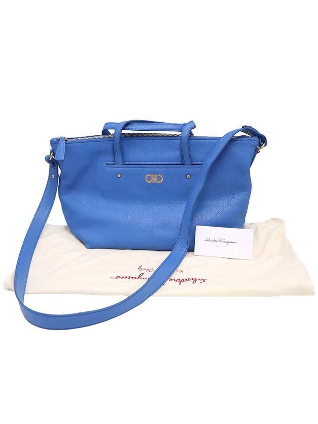 Women s Ferragamo 21 F644 Blue Calfskin Gold Plated Gancini MIKA Tote 2WAY gt bag Gangbuk used luxury goods - SALVATORE FERRAGAMO - BALAAN 3