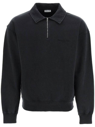 Logo Half Zip-up Oversized Long Sleeve Polo Shirt Black - DIOR - BALAAN 1