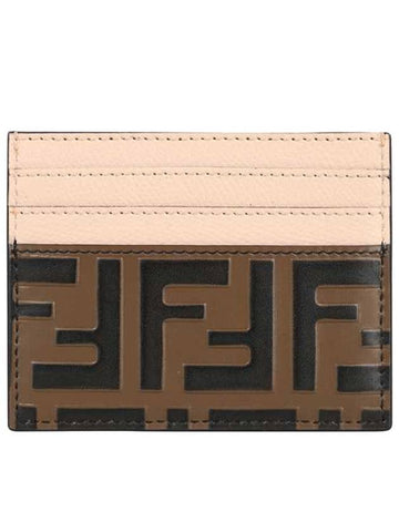 Logo Pattern Card Wallet Brown Pink - FENDI - BALAAN 1