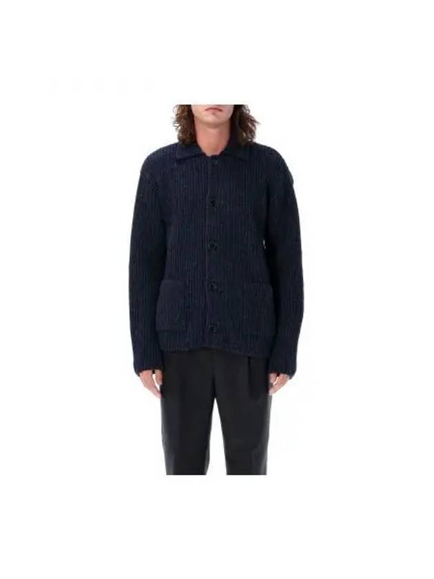 Shetland Ribbed Virgin Wool Cardigan Navy - AMI - BALAAN 2