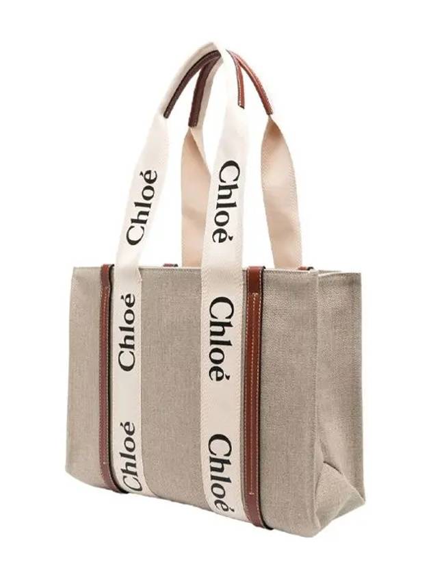 Woody Canvas Medium Tote Bag Brown - CHLOE - BALAAN 3