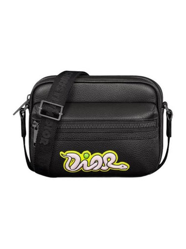 Kaws Grained Calfskin Mini Rider 2.0 Zipped Messenger Bag Black - DIOR - BALAAN 1