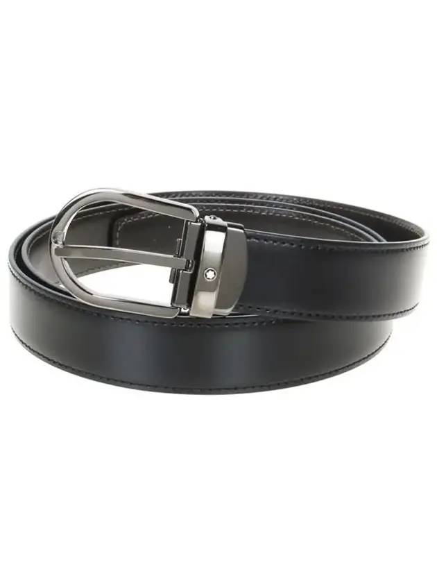 Horseshoe Buckle 30mm Reversible Leather Belt Black Brown - MONTBLANC - BALAAN 1