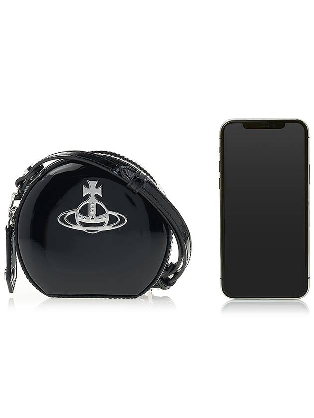 Silver Logo Shiny Mini Round Cross Bag Black - VIVIENNE WESTWOOD - BALAAN 7