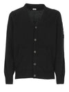 Men's Lens Wappen Lambswool Cardigan Black - CP COMPANY - BALAAN 2