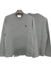 Small Heart Logo Cotton Long Sleeves T-Shirt Heather Grey - AMI - BALAAN 2
