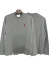 Chain Stitch Heart Logo Long Sleeve T-Shirt Heather Grey - AMI - BALAAN 2