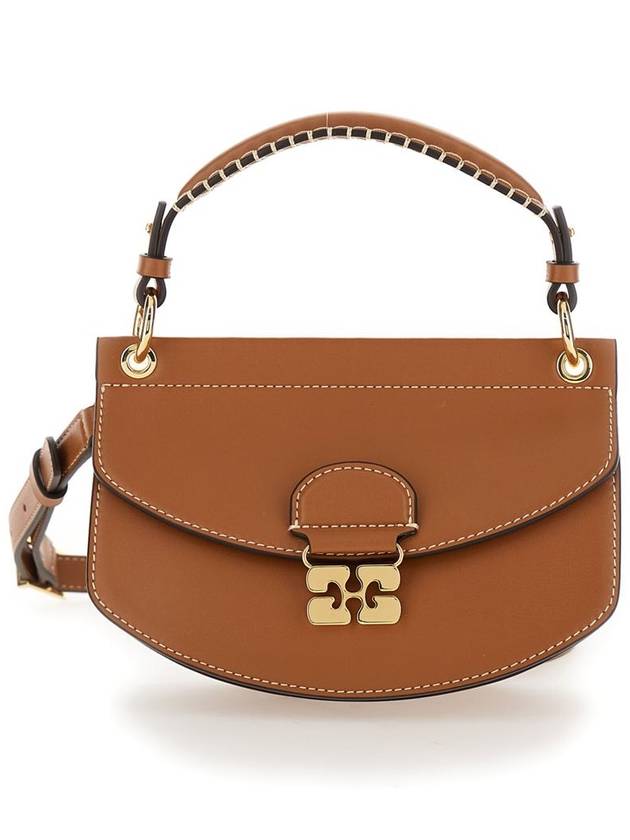 'Apo-G' Brown Crossbody Bag With Logo Plaque On The Front And Adjustable Shoulder Strap In Leather Woman - GANNI - BALAAN 1