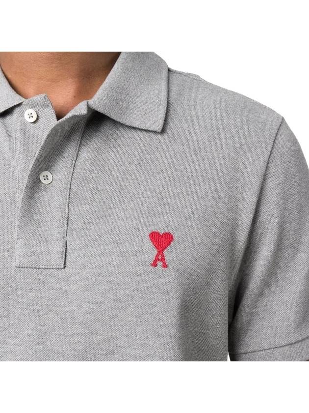 Small Heart Logo Polo Shirt Heather Grey - AMI - BALAAN 5