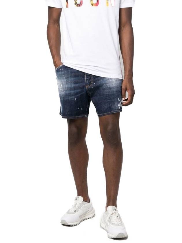 Men's Commando Dark Ribbed Wash Denim Shorts Blue - DSQUARED2 - BALAAN 6