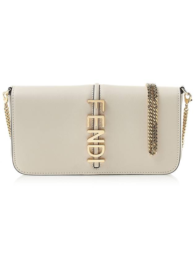 Fendigraphy Chain Leather Cross Bag White - FENDI - BALAAN 3