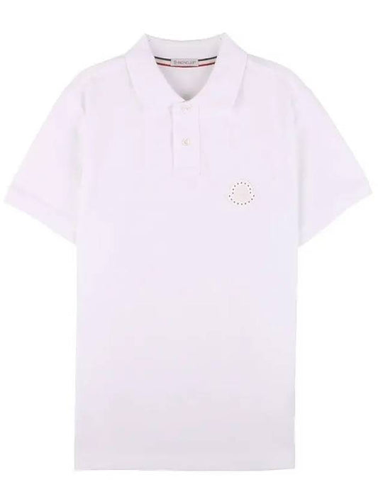 Men's Logo Patch Collar PK Shirt White - MONCLER - BALAAN.