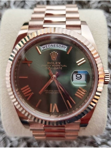 Rolex Day Date Rose Gold Olive Green 21 Years - ROLEX - BALAAN 1