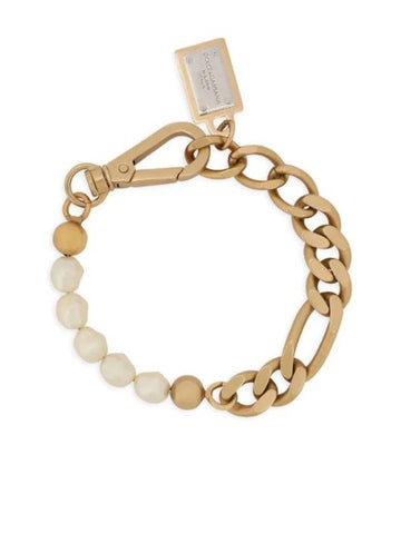 Logo Tag Pearl Chain Bracelet Gold - DOLCE&GABBANA - BALAAN 1