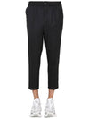 Men's Elastic Cotton Crop Straight Pants Black - AMI - BALAAN 7