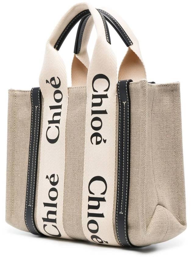 Woody Small Canvas Tote Bag Navy Beige - CHLOE - BALAAN 4