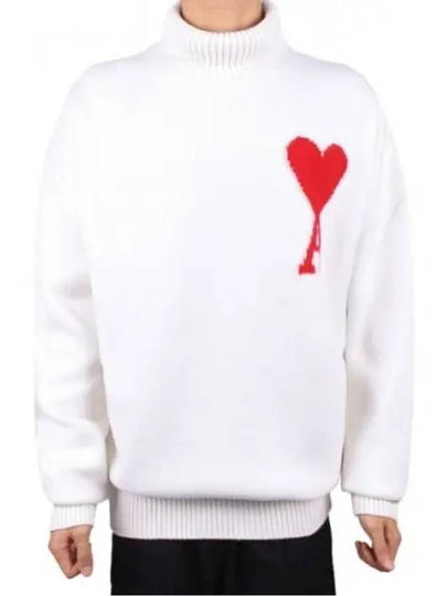 Heart Logo Knit Turtleneck White - AMI - BALAAN 2