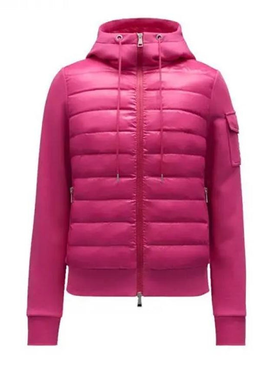 Pocket logo patch cotton hood zip up padding mix pink women s jacket 233540 - MONCLER - BALAAN 1