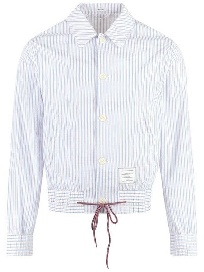 Drawstring Striped Shirt Jacket Light Blue - THOM BROWNE - BALAAN 2